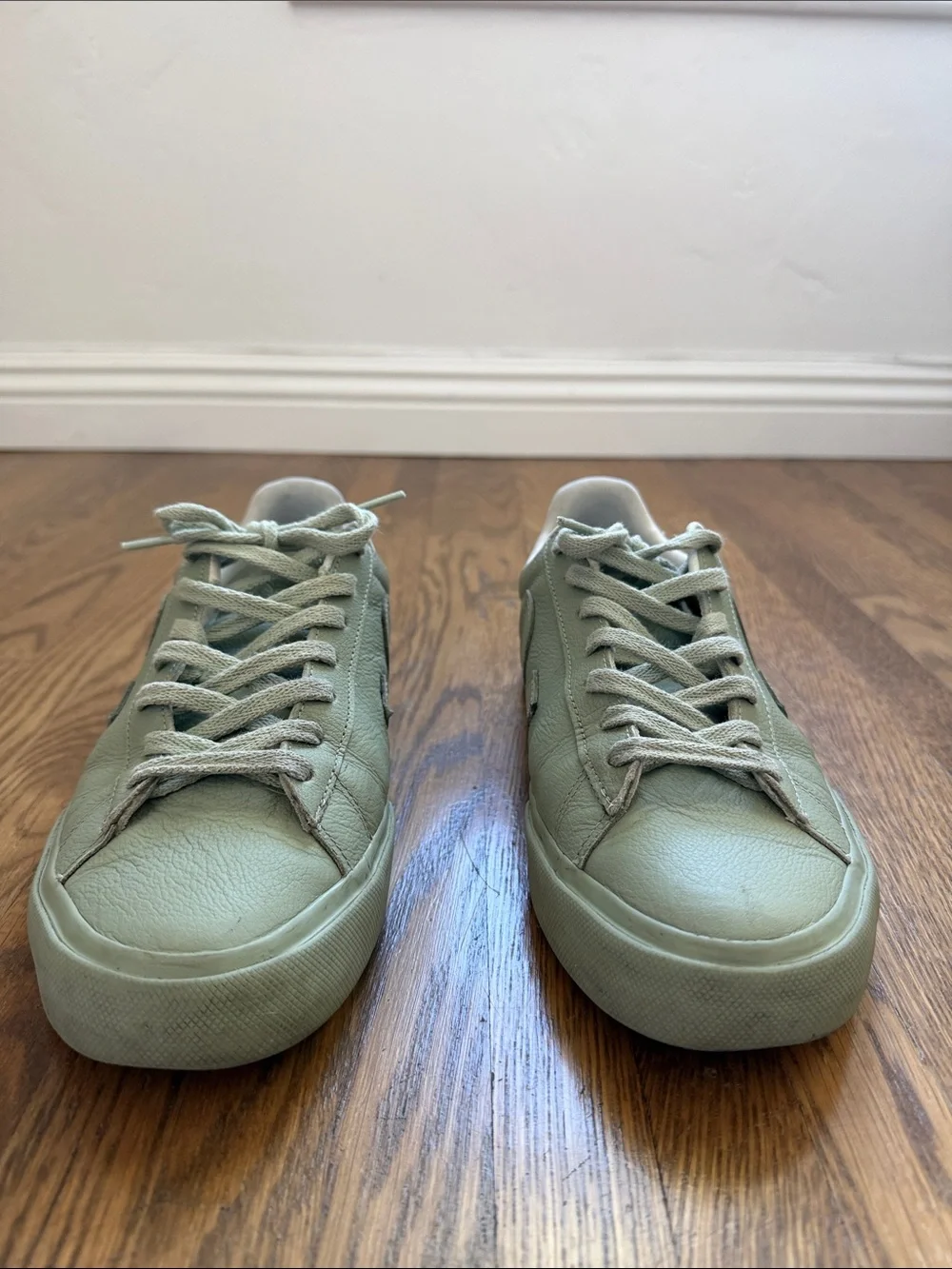Veja Mint Green Leather Sneakers